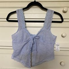 Nwt Eyelet Tied Summer Top Fits Xs/S Blue Tie Back Crop Top For Spring, Trendy Blue Top With Tie Straps, Trendy Blue Tops With Tie Straps, Euro Summer, Eyelet Top, Summer Top, Baby Blue, Color Blue, Summer Outfits