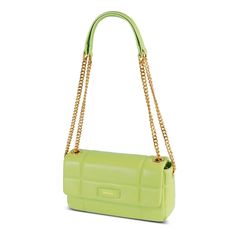 Green Leather Shoulder Bag With Chain Strap, Hidden Lock, Vegan Handbags, Vegan Leather Bag, Pretty Bags, Grass Green, Double Chain, Women Handbag, Anti Theft