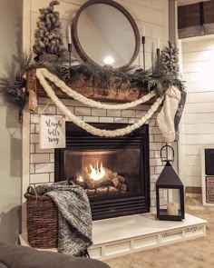 a living room with a fire place and christmas decorations