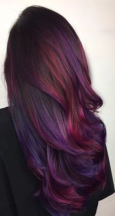 Balayage on Black Hair Maroon Hair, Rambut Brunette, Plum Hair, Fall Hair Color Trends, Ombre Hair Extensions, Real Human Hair Extensions, Coloured Hair, Dye Colors, Ombré Hair