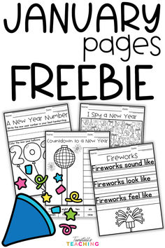 four worksheets about new years for welcoming students back to school in january New Years Worksheets For Kids, New Years Kindergarten, New Year Free Printables, Firework Poems, Second Grade Worksheets, January Math, January Classroom, S Activities, Top Teacher