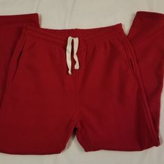 Unisex Drawstring Sweatpants Red & White Size L Nwot Red Casual Sweatpants For Loungewear, Red Relaxed Fit Sweatpants For Loungewear, Sporty Red Loungewear Bottoms, Red Cotton Sporty Bottoms, Red Relaxed Fit Bottoms For Loungewear, Red Sporty Pants For Loungewear, Red Stretch Sweatpants With Pockets, Red Bottoms With Elastic Waistband For Loungewear, Red Loungewear Bottoms With Elastic Waistband