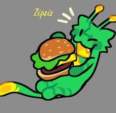 a drawing of a cartoon character eating a hamburger with the caption's name on it