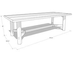 a drawing of a table with measurements for the top and bottom section, including two legs