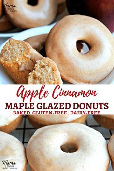 an apple cinnamon maple glazed donuts are on a cooling rack with apples in the background