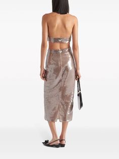 Prada Sequined Tulle Cropped Top - Farfetch Grey Sapphire, Top Pearl, Tulle Top, Pearl Gray, Prada Collection, Keyhole Neck, Sequin Design, Triangle Logo, Women Essentials