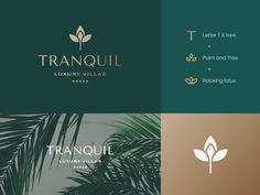 the logo for tranquil luxury villa, which is located on top of a palm tree