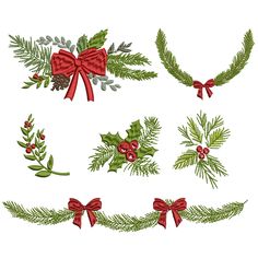 christmas wreaths with bows and holly leaves