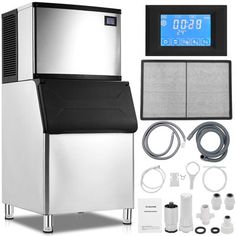 an ice maker with accessories and instructions for making it