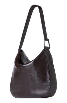 Creative Director Albert Kriemler creates the perfect everyday bag in this slightly slouchy hobo made from deerskin leather with signature trapezoid hardware. Magnetic flap closure Adjustable shoulder strap Interior zip pocket Leather Made in Romania Designer Handbags Brown Leather Lined Hobo Bag For Evening, Evening Brown Hobo Bag With Leather Lining, Evening Brown Leather-lined Hobo Bag, Modern Soft Leather Hobo Bag, Modern Brown Textured Leather Hobo Bag, Luxury Hobo Bag With Gunmetal Hardware For Shopping, Brown Top Handle Shoulder Bag With Gunmetal Hardware, Evening Brown Hobo Bag With Leather Handles, Brown Hobo Bag With Leather Handles For Evening