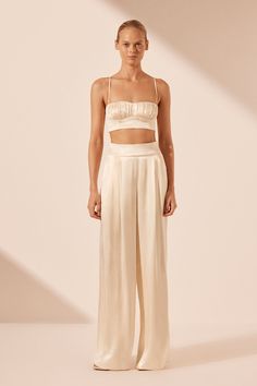 La Lune Tuxedo Trouser | Cream | Pants | Shona Joy Shona Joy La Lune, Cream Pants, Shona Joy, Cream Tops, Pants Design, Tailored Pants, Twist Front, High Waisted Trousers, High Waisted Denim