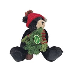 The Bearington Collection Plush Anatomical Black Bear "Al Pine" Christmas Nwt. The Stuffed Tree The Bear Is Holding Scent Is Very Faint. The Bear Has A Knitted Pom Pom Hat With Red/Green Scarf. Approx. Measurements (Sitting): 10" Needle Felted Black Bear, Black Bear Stuffed Animal, Black Dog Stuffed Animal, Harrods Teddy Bear, Rainbow Plush, Ty Babies, Small Stuffed Animals, Pink Fox, Dog Stuffed Animal