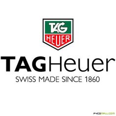 the tag heuer logo is shown in black and white, with green and red letters