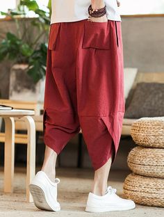 Cropped Trousers Men, Japanese Pants, Streetwear Trousers, Harem Pants Fashion, Harem Pants Men, Cotton Harem Pants, Casual Summer Pants, Linen Joggers, Casual Pants Style