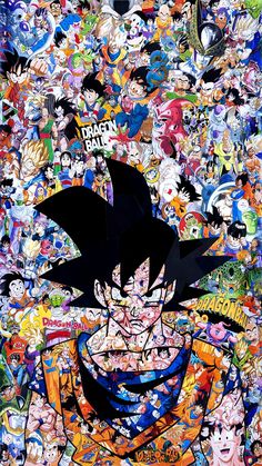 an image of the dragon ball character surrounded by many other characters and their names on it