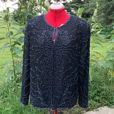 Nwt Sz Pxl Vintage Jmd New York Black Beaded Jacket. Fully Lined. Hook And Eye Front Closure. Shoulder Pads. Very Elegant Sleeveless Kimono, Long Denim Jacket, Colorful Jacket, Black Wool Blazer, Leopard Jacket, Vintage Woolrich, Beaded Jacket, Boho Jacket, Womens Windbreaker