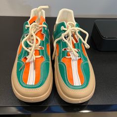 Women’s Colorblock Thick Soles Walking Shoes Green Size Us: 5”/ Uk:3” / Eu:36” New Without Tags Orange Round Toe Casual Sneakers, Casual Orange Sneakers With Round Toe, Casual Orange Round Toe Sneakers, Orange Round Toe Sneakers For Spring, Casual Orange Sneakers With Flat Heel, Green Platform Sneakers, Trendy Orange Sneakers For Spring, Trendy Orange Low-top Sneakers, Orange Platform Sneakers With Round Toe