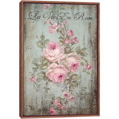 a painting with pink roses on a wooden background by panoramic images 1 - piece art print