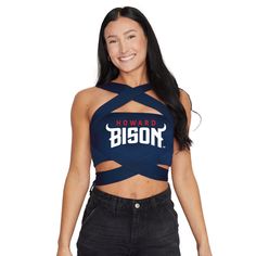 Howard Bison Navy Multi Way Bandeau Top Sporty Fitted Crop Top For Cheerleading, Fitted Athleisure Tops For College, School Spirit Stretch Tops For Cheerleading, Sporty Stretch Crop Top For Cheerleading, Sporty Stretch Tops For Cheerleading, Stretch Sporty Tops For Cheerleading, Fitted Sleeveless Top For Team Spirit, Fitted Sleeveless Team Spirit Tops, Fitted Game Day Tops For Team Spirit