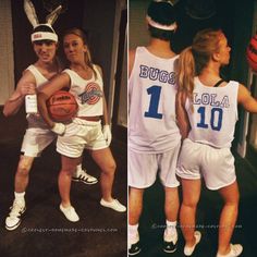 two pictures of people in bunny ears and basketball uniforms