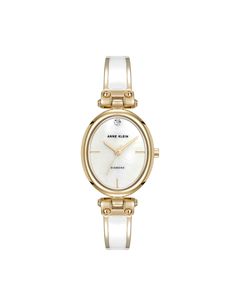 Anne Klein White/Gold-Tone Oval Diamond Accented Bangle Watch Dainty Gold Watch Vintage, Oval Watches, Dainty Watch, Gold Wrist Watch, Corporate Wardrobe, Anne Klein Watch, January 2nd, Fancy Watches, Round Watch