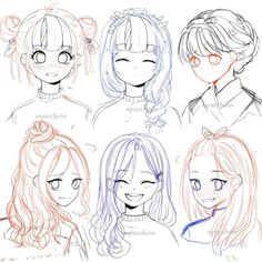 Anime Back Hairstyle, How To Sketch A Hair, Cute Hairstyle Reference Drawing, Anime Bangs Tutorial, Art Hairstyle Ideas, Hairstyle Art Ideas, Female Hair Drawing Reference Front View, How To Draw Cute Hairstyles, Hair Poses Drawing