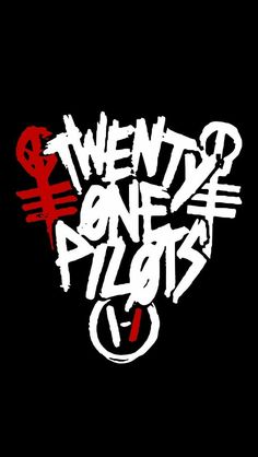 the words twenty one pilots are painted on a black background with red and white graffiti