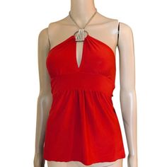 Size S Red Red V-neck Halter Top For Spring, Chic Red Halter Top For Beach, Red Stretch Halter Top, Chic Red Halter Neck Top, Chic Red Halter Top For Night Out, Red Stretch Halter Top For Summer, Stretch Red Halter Top For Summer, Red Halter Top For Night Out In Spring, Red V-neck Halter Top For Summer