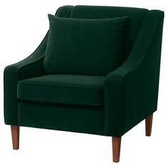 FLINSHULT armchair, Djuparp dark green, Armrest height: 22 1/2 ". With its durable upholstery, softly sloping armrests and cone-shaped wooden legs, this spacious armchair suits any room in the home. Made for comfortable relaxing after a long day at work. Frame: 100 % polypropylene. Tudor Remodel, Ikea Products, Accent Chairs & Armchairs, Armchair Furniture, Green Chair, Fabric Armchairs, Beautiful Chair, Wing Chair, Ikea Furniture