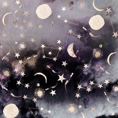 the sky is filled with stars and crescents as if they were falling from the sky