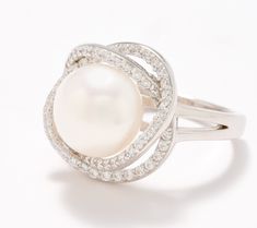 This chic cocktail ring puts a cultured freshwater pearl front and center -- but doesn't ignore your need for sparkle! From Honora. Cultured Pearls, Cocktail Rings, Sterling Ring, Fresh Water, Cubic Zirconia, Freshwater Pearls, Sparkle, Jewelry Rings, 10 Things