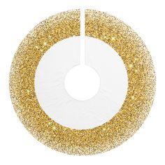 a white and gold circle with glitter on it