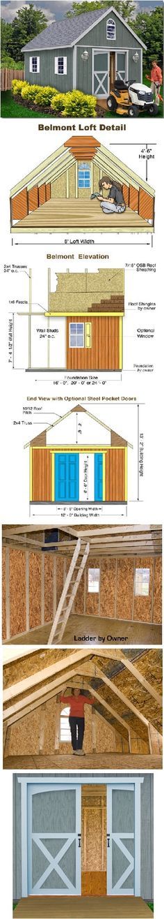 three different views of the inside and outside of a house, including two garages