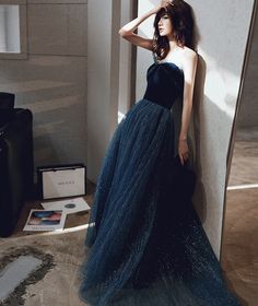 Velvet Prom Gown For Prom Season, Prom Season Velvet Gown, Velvet Prom Evening Dress, Blue Tulle Skirt Evening Dress For Gala, Blue Tulle Skirt Evening Dress For Party, Velvet Evening Dress For Prom, Velvet Evening Dress For Wedding And Prom Season, Velvet Gown For Prom Season, Floor-length Velvet Dress For Prom Season Party