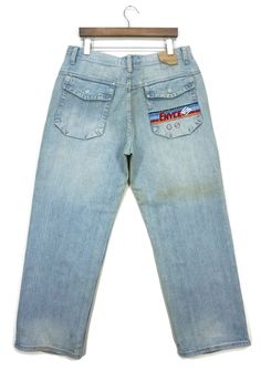 ENYCE used vintage denim jeans for sale. - 7/10 good condition. - 100% cotton. - Size 34 on the tag. - Will fit up to 36 inches waist. - The actual color may a bit different from the pictures. - Distressed. - A few defects. - Signs of wear on the fabrics. - Good in shape. - Please refer to the pictures and measurements - Measurements (approximately): Waist - up to 36 inches Laying flat: Inseam - 31.5 inches Total Length - 44 inches Front Rise - 13 inches Top Thigh - 14.75 inches Knee - 11.75 inc Vintage Denim Jeans, Baggy Pants, Baggy Pant, Jeans For Sale, Vintage Jeans, Vintage Denim, Levi Jeans, Skateboard, Denim Jeans