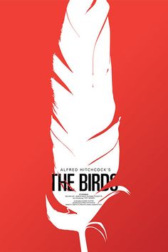 the birds movie poster with red background and white feather on it's back side