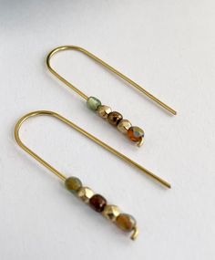 Everyday Adjustable Nickel-free Threader Earrings, Gold Nickel-free Threader Earrings, Minimalist Nickel-free Gold Beaded Earrings, Minimalist Gold Beaded Earrings With Ear Wire, Everyday Hypoallergenic Gold Beaded Earrings, Turquoise Glass, Earrings Minimalist, Threader Earrings, Gold Wire