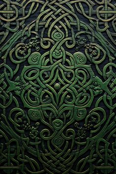 an intricate design on the side of a building in green and black colors, as seen from above