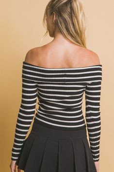 Details: Ribbed knit Off the shoulder Striped print Bodycon fit Model: Model is wearing size S Model height approximately: 5’8 Material & Care: Hand wash cold Tank Top Crop Top, Lounge Romper, Hoodie Cardigan, Flannel Tops, Weekend Wear, Striped Sweater, Plus Size Tops, S Models, Stripe Print