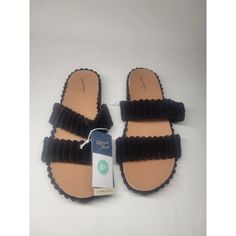 New Womens Universal Thread Faux Fur Black Footbed Sandals. Thank You For Shopping With Us Black Open Toe Slippers For Spring, Black Synthetic Footbed Sandals For Spring, Black Open Toe Footbed Sandals For Spring, Black Footbed Sandals For Vacation, Comfortable Black Slip-on Footbed Sandals, Casual Black Footbed Sandals For Vacation, Black Flat Slippers For Spring, Black Synthetic Footbed Sandals With Textured Footbed, Black Cushioned Footbed Sandals For Vacation