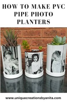 three pots with plants in them and the words how to make pwc pipe photo planters