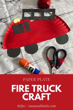 paper plate fire truck craft with scissors and glue