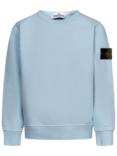 Ribbed crewneck; Long sleeves Straight hem Logo badge on the left sleeve Regular fit Light blue colour 100% Cotton | Stone Island Junior Sweatshirt Boys in Light Blue | FW23/24 Stone Island Jumper, Light Blue Colour, Stone Island Junior, Logo Badge, Blue Island, Blue Fits, Light Blue Color, Blue Colour, Stone Island