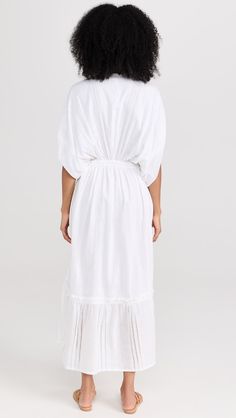 Lemlem Abira Plunge Neck Dress | Shopbop Plunge Neck Dress, Plunging Neck Dress, Poet Shirt, White Slip Dress, Plunge Dress, White Shirt Dress, Tier Skirt, Tiered Skirt, Threading