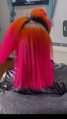 pink & orange hair inspo, ombre hair color, silk press Orange And Pink Hair, Pink Orange Hair, Pink And Yellow Hair, Peach Hair Dye, Afro Hair Color, Pink And Orange Hair, Sunset Hair, Peach Hair