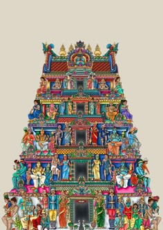 an elaborately decorated hindu temple with many figures on it's front and side