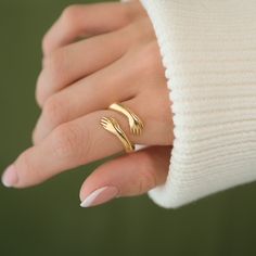 Hug Ring Adjustable in Solid Silver Vermeil and 18K Gold - Etsy Unique Bypass Open Ring For Gift, 14k Gold Bypass Ring Gift, 14k Gold Bypass Open Ring Gift, Unique Open Bypass Ring As Gift, 14k Gold Bypass Ring As Gift, Unique Bypass Open Ring Gift, Unique Bypass Open Ring As Gift, Adjustable Yellow Gold Bypass Ring As Gift, Yellow Gold Rings With Unique Design For Gift