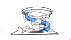 a drawing of a blue and white object