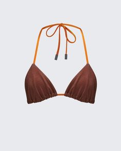 Fitted Triangle Halter Top With Padded Cups, Fitted Brown Halter Top For Beach, Fitted Halter Top With Padded Cups And T-back, Brown Triangle Halter Top For Beachwear, Brown Fitted Triangle Halter Top, Fitted Brown Triangle Halter Top, Brown Triangle Halter Top For Beach Season, Brown Fitted Halter Top For Vacation, Fitted Brown Halter Top For Vacation