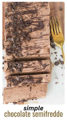 chocolate semifreddo cake on a plate with a fork